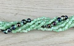 VTG Sea-green Glass Multi-Strand (8) Necklace 2 mm Beads w/Dark Beads Brass Hook