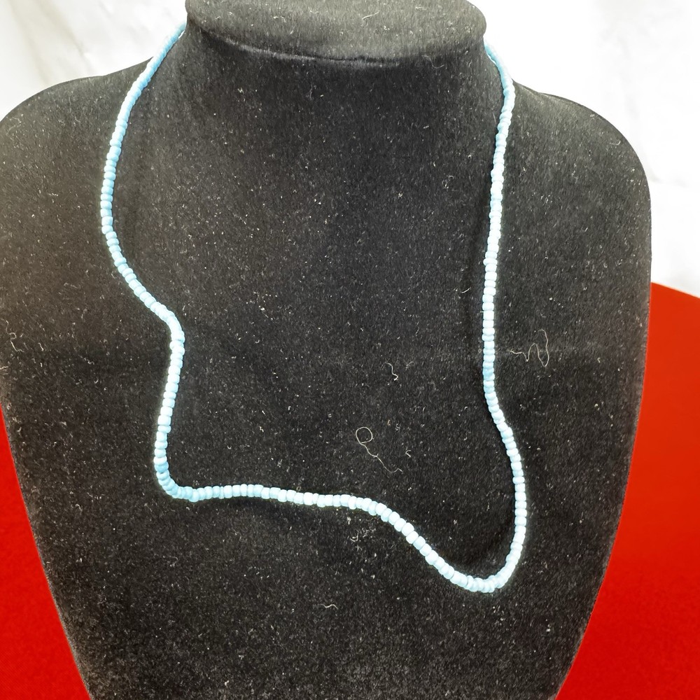 Vintage Light Blue Glass Bead Necklace With Twist Clasp