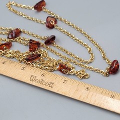 Vintage Necklace Gold tone Brown Station Extra Long 32 in