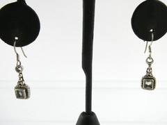 Sterling Silver Square Cut Quartz Dangling Earrings 925 4.4g 1.25 Inches Length