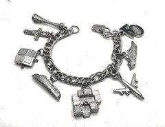 Vtg Worlds Fair 1962 Seattle Charm Bracelet Totem Pole Train Warship Cent 21