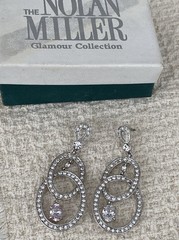 Vintage Nolan Miller Glamour Rhinestone Dangle Pierced Earrings 2 1/4”