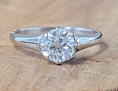 1.03ct. Platinum Vintage engagement ring natural euro cut diamond SI2-H