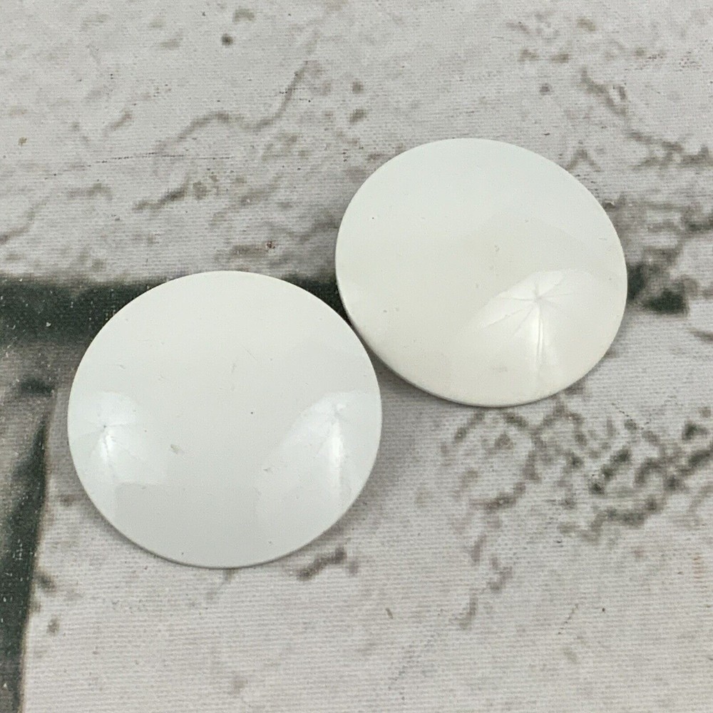 Vintage Retro 80’s Stud Earrings Large White Circles Art Deco Fashion Jewelry