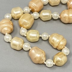 Simulated Pearl Necklace Baroque Cream Peach Collar Vintage Fish Hook Clasp 17″