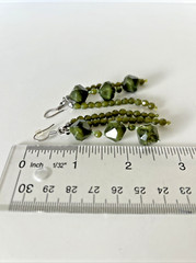 Vintage Long Lightweight Green Triple Beaded Necklace Earring Set