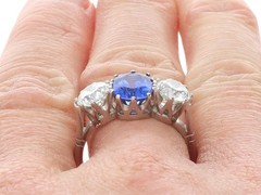 2.34Ct Madagascar Sapphire and 1.85Ct Diamond Platinum Trilogy Ring Circa 1945