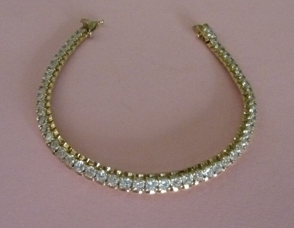Vintage Beautiful FAS Sterling Silver 925 Gold CZ Tennis Bracelet 7.5″ (L)