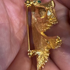 Vntg Lind Gal Scottie Dog Scottish Terrier Head Brooch Gold Tone Green Eyes NOS