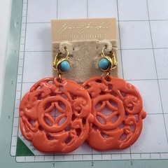 KENNETH JAY LANE KJL Faux Turquoise Simulated Coral Lever Back Pierced Earrings