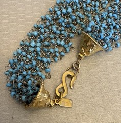 80s vtg Kenneth Lane Turquoise Glass Boho Wired Bead Multi Strand Necklace 36″