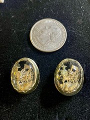 Vintage Gold Tone Etched Rickshaw Cufflinks Asian Chinoiserie Intaglio MCM