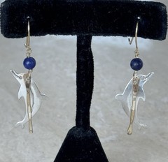 Sassi La Muth Sterling Silver Gold Tone Dolphin Earrings Blue Stone Ocean Art