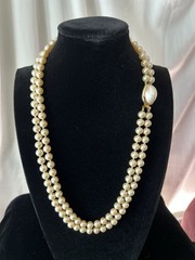 Vintage Double Strand Faux Pearl Necklace Mabe Cabochon Clasp 10mm 107.52g