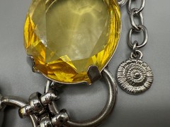 GRAZIANO SIGNED FAUX CITRINE LUCITE LARGE SILVER TONE NECKLACE 21″ STATEMENT