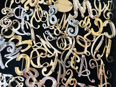 100 Vintage INITIAL Letter Brooch Pins Lot 35 Signed Trifari Sarah Anne Klein