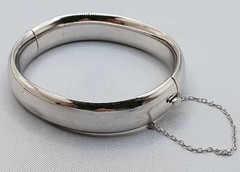 Vintage Whiting & Davis Bracelet Silver Tone Hinged Bangle Safety Chain 7″