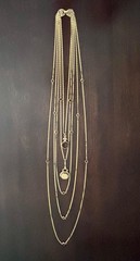 Vintage Goldette 5 Strand Cameo Necklace Amber Glass Stations Layered Gold Tone