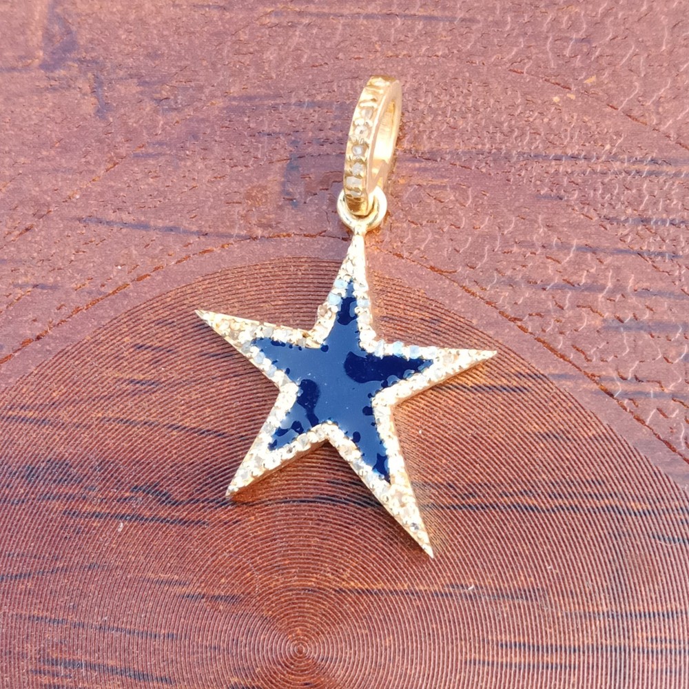 1Pc Pave Diamond Bakelite Star 925 Sterling Silver Pendant Enamel Diamond – 21mm