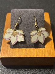 Laurel Burch Pear Blossom Dangle Earrings Cream Purple Enamel