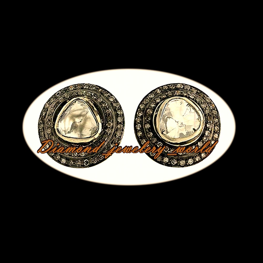 1.47ctw Genuine Old Mine Rose Antique Cut Diamond Victorian Silver Studs Earring