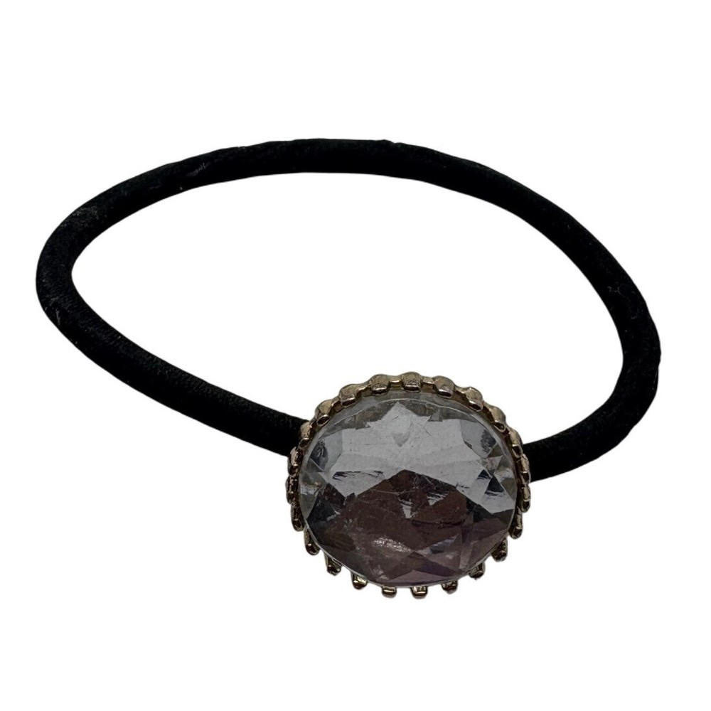 Rhinestone Stretchy Bracelet Clear Plastic Gem on Black Band