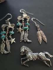 LG STERLING MIXED JEWELRY LOT-ZUNI NAVAJO MEXICO-TURQUOISE LAPIS CORAL-SOUTHWEST