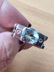 VINTAGE 14K WHITE GOLD AQUAMARINE DIAMOND RING MODERNIST DESIGNER SETTING ITALY