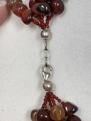 RARE Vintage Chinese Real Carnelian Hand Beaded necklace Multi Strands 925 Clasp
