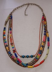 Vintage 5 Strand Beaded Necklace 23 Inch Long Total, 20 Inch With Hanging Chain