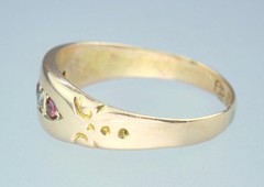 Lovely Antique Victorian Solid 15K Gold Ruby Diamond Gem Ring Chester 1892 5.75