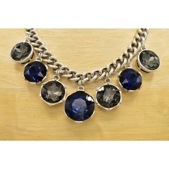KC Vintage Collar Necklace Heavy Rhinestone Crystal Chunky Blue Gray Signed BinR