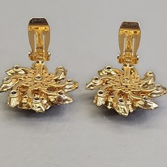 Vintage Judy Lee Rhinestone Earrings Orange Green Pinwheels 1.25″