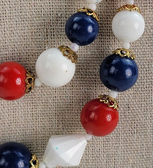 Vintage Patriotic Red White Blue Lucite Double Strand Necklace 18 In USA