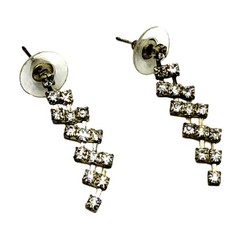 Vintage Silver-Tone Rhinestone Drop Dangle Earrings | Sparkling Linear Design
