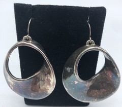 Sterling Silver VTG Modernist Electro Form Swirl Hoop Dangle 2”Earrings Israel