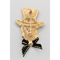 Vintage Halloween Skull Pin Brooch Skeleton Top Hat Glitter Enamel Chunky BinBA