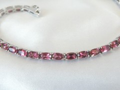 Sterling Silver 925 Rhodolite Pink Garnet Tennis Bracelet 8″