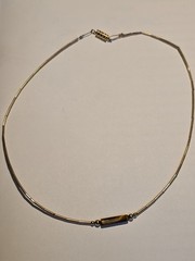 12k Gold Filled Tube Link Necklace Choker Tigers Eye Sliding Pendant 16in