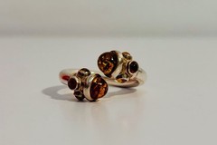 Vintage 925 Sterling Silver Baltic Amber Bypass Ring, Size 9