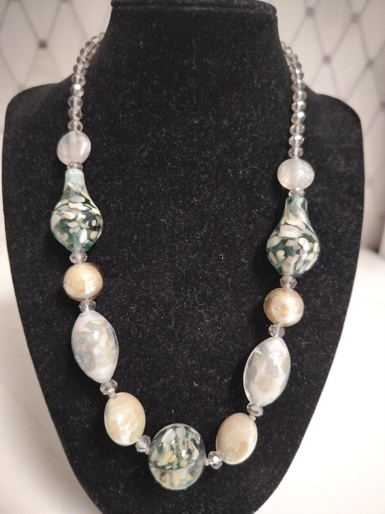 Vintage Murano Venetian Glass Beaded Necklace 16” Italy