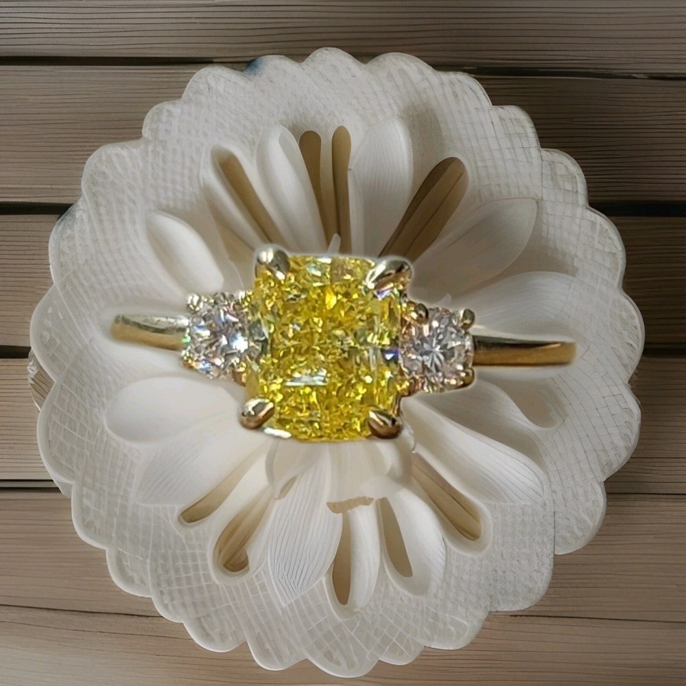 14k Yellow Gold Ring 1.81CT.Natural Fancy Vivid Yellow Diamond Cushion GIA CERT