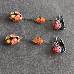 Stunning Japanned Hinged Clip On Earrings with Aurora Borialis AB Crystal