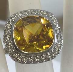 Vintage 925 Sterling CZ Citrine Crystal Ring Size 6 1/4 21mm Center