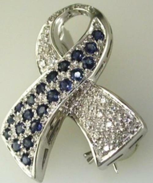.99CT DIAMOND & AAA SAPPHIRE 14KT WHITE GOLD CANCER AWARENESS RIBBON PIN PENDANT