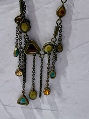 Cookie Lee Vintage Rhinestone Bronze Multicolored Signed Earrings & Necklace Set