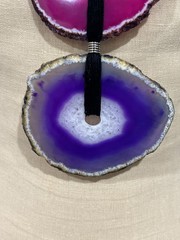 Vintage 2010 YVES SAINT LAURENT Pink Purple Agate Disc Pendant Necklace