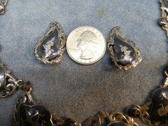 Siam Temple Dancers Necklace Sterling Silver Niello + Clip Earrings