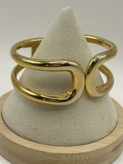 Vintage Gold Tone Modernist Hinged Cuff Bracelet Abstract Statement Spring Clasp