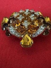 Vintage Eisenberg Ice Brooch Layered Amber Topaz Citrine and Clear Rhinestone